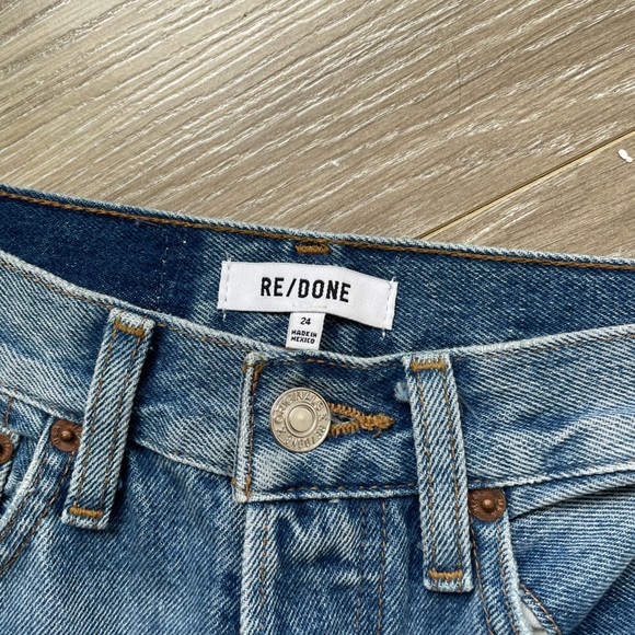 Redone 90s High Rise Loose Medium Destroyed Blue Wash Sz 24 100% Cotton EUC - Picture 2 of 13